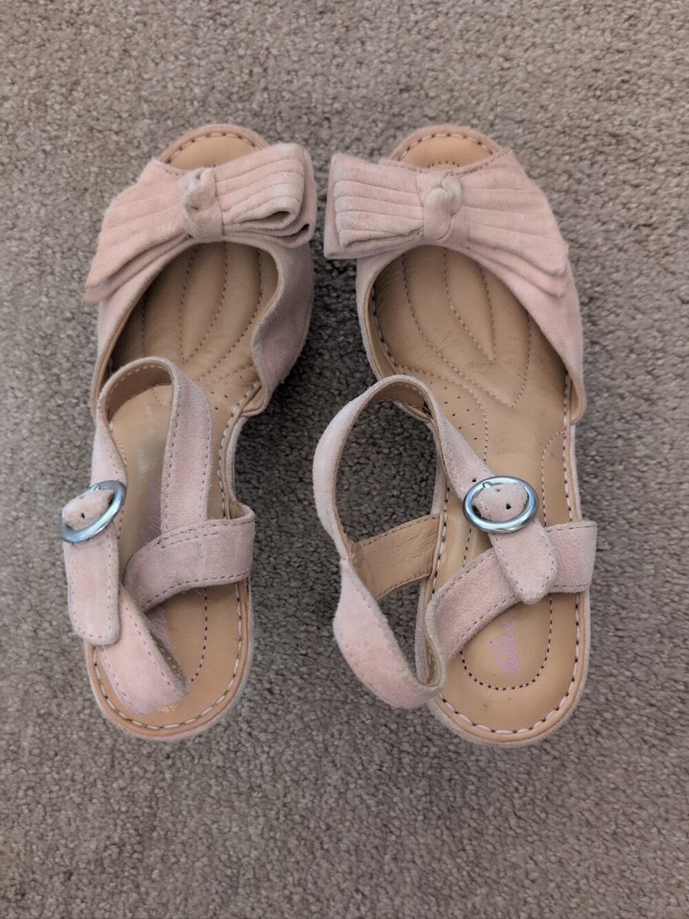 Born Crown Vintage Open Peep Toe Blush Suede Kitten Heel Strap Sandals With Bow - Picture 2 of 8